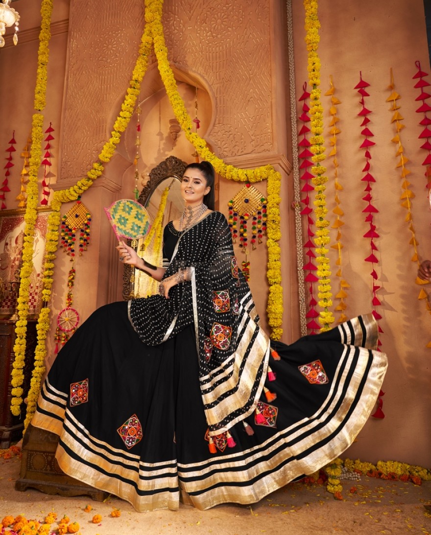 11004 - Delicate Black Mirror Work Viscose Rayon Lehenga Choli With Dupatta